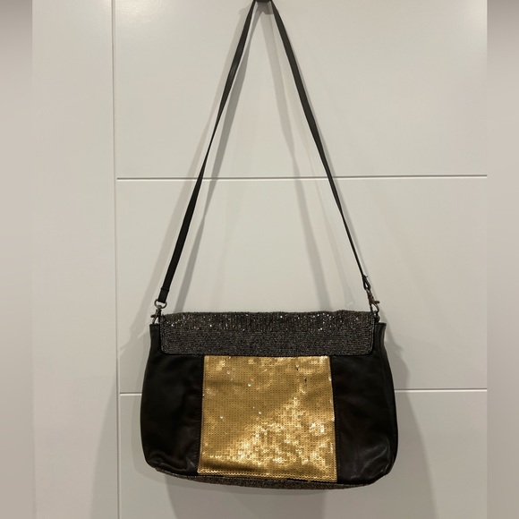 Zara - Black Leather and Gold Sequin Hand Bag - Picture 2 of 4